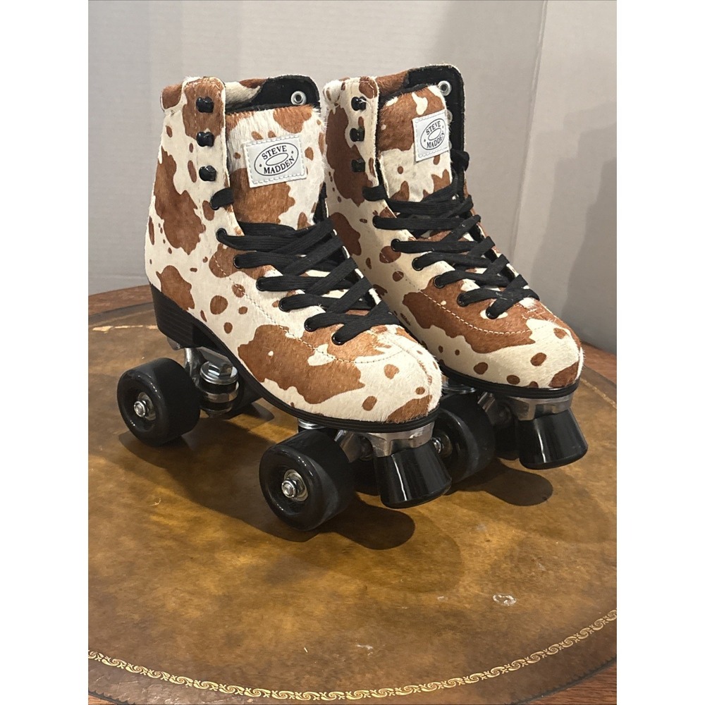 RARE MCM Steve Madden Roller Skates. W-7. SK8TR. Cow Print.Cow Hide. NEW NO BOX.